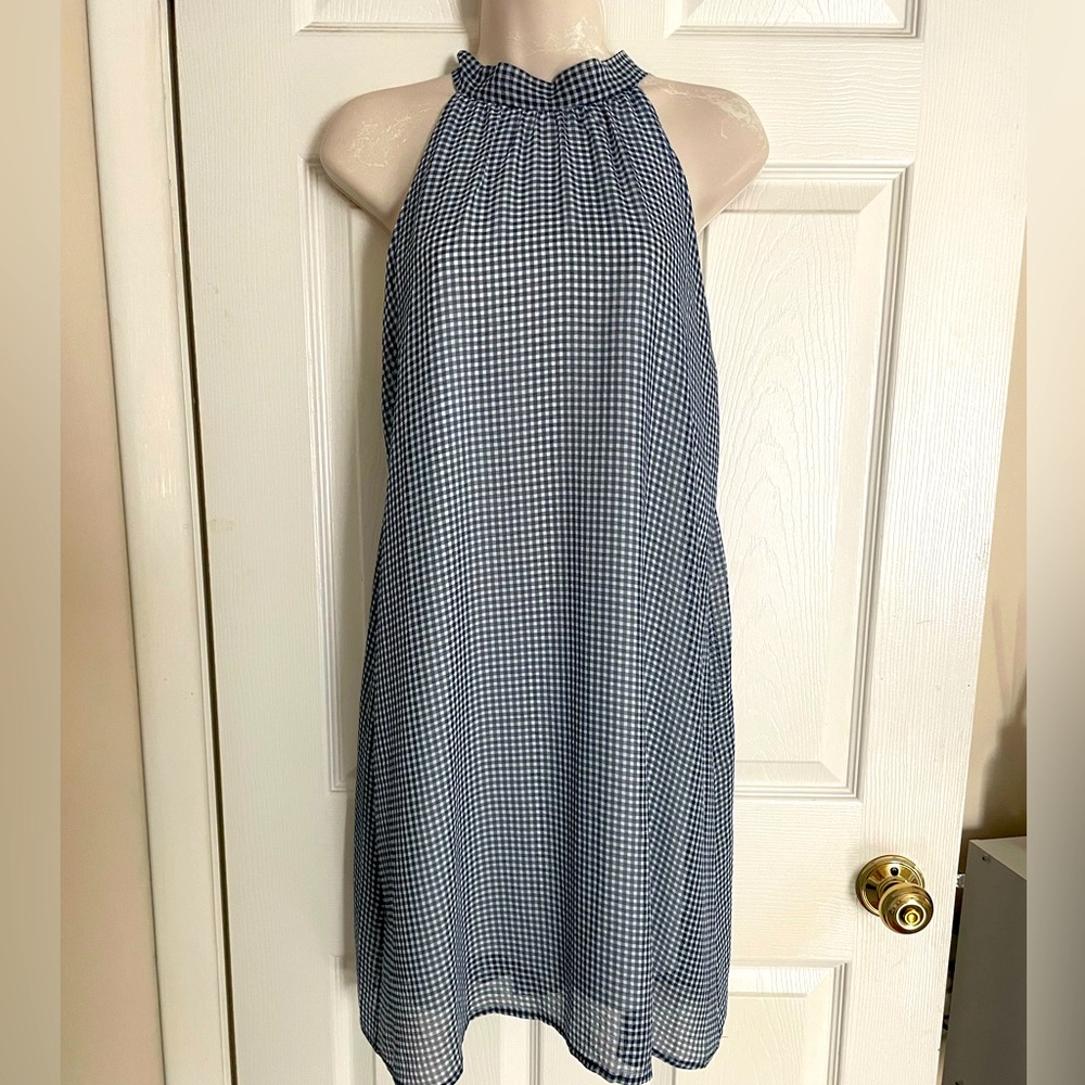 Navy and White Gingham Halter Dress
